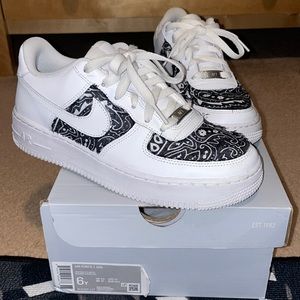 White NIKE low tops, custom created styling, size: 6.5 youth.